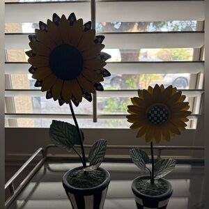 Charming Sunflower Faux Florals in Black and Yellow Pots